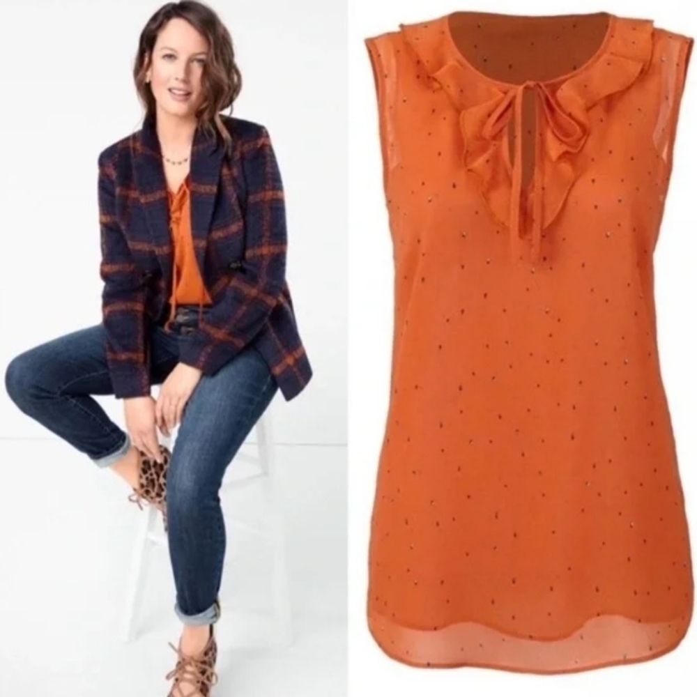 Cabi Women's Orange Speckled Sheer Sleeveless Size Small